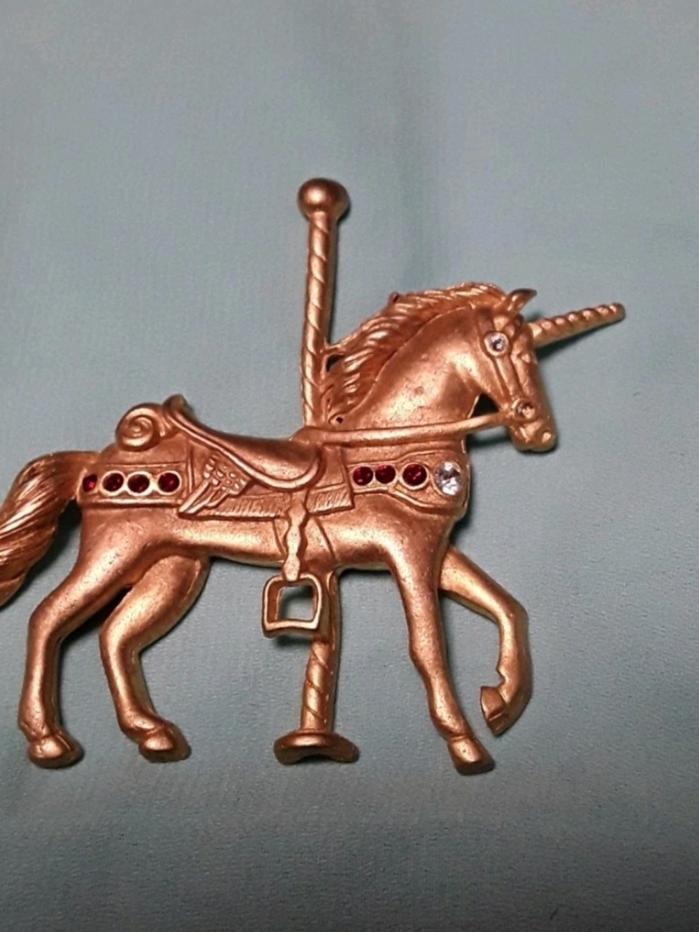 Vintage Gold Unicorn Carousel Brooch Brushed Gold 1980s